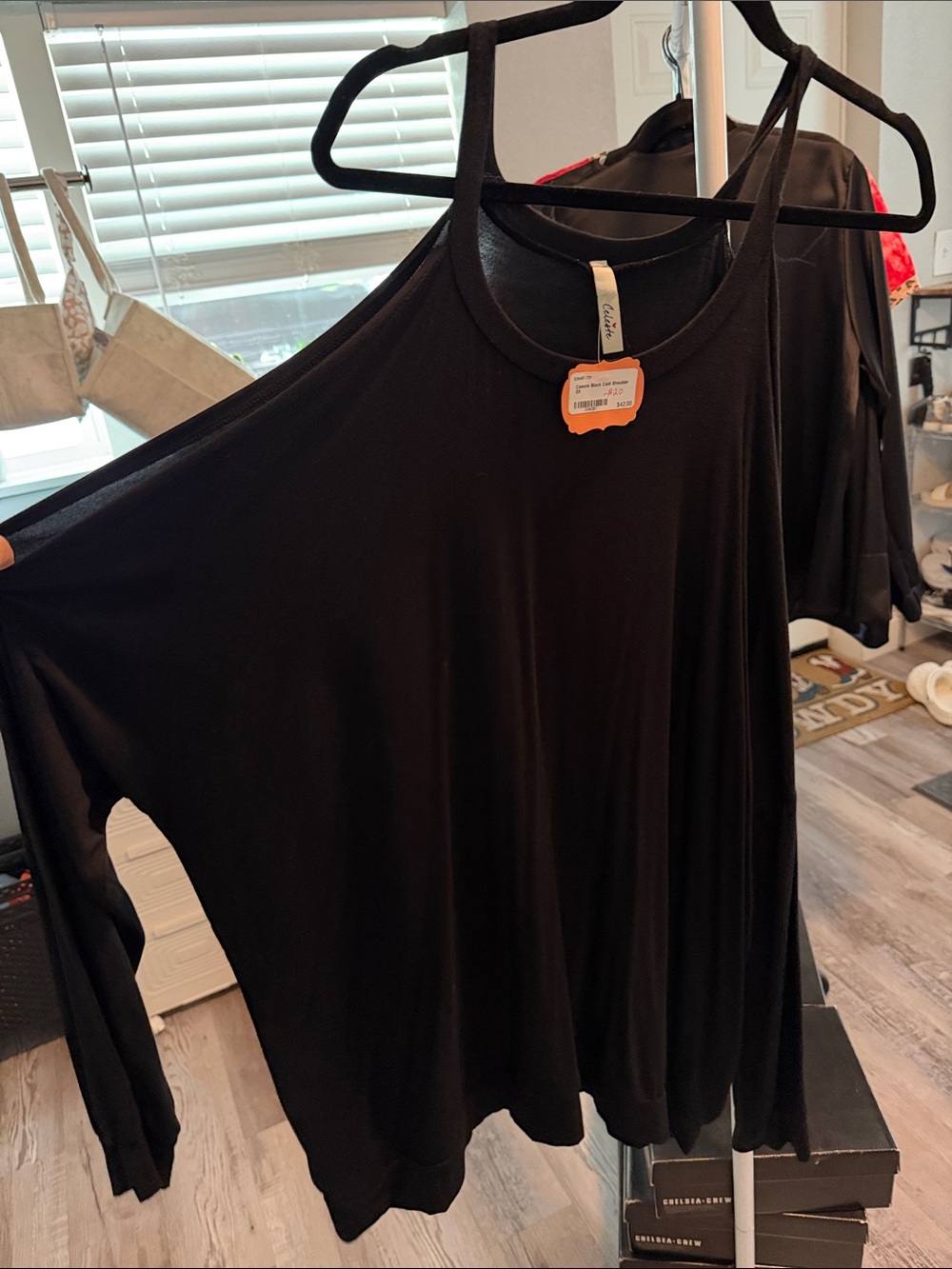 Celeste Black Cold-Shoulder Long Sleeve Tunic